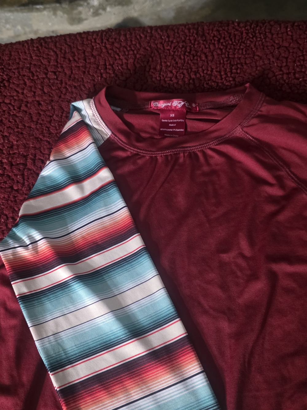 Cowgirl Tuff Maroon Long Sleeve Active Top, XS - Picture 6 of 7